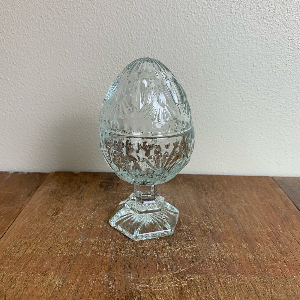 HOMCO Home‎ Interiors Crystal Clear Glass Egg Pedestal Stand Trinket Dish